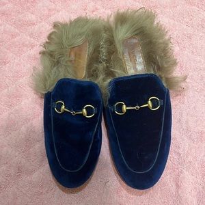 Gucci Princeton Blue Velvet Princetown Slipper